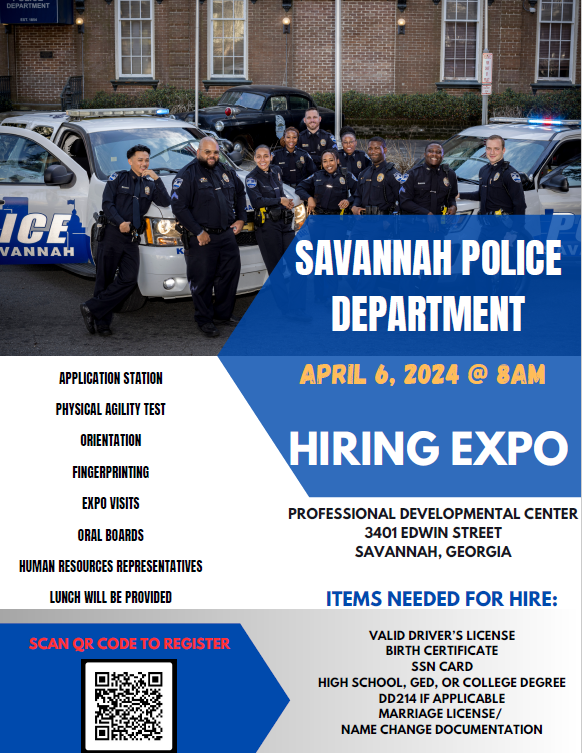 SavPolice's tweet photo. Are you ready to start a career in one of America’s most beautiful and historic cities? Step forward and join SPD.  Newly certified police officers start at $51,263. #Hiring #Savannah 
E-mail: spdrecruiting@savannahga.gov
Call: (912) 651-4226
Visit: https://t.co/Qlmh1ZmSgm https://t.co/W36frBV5oQ