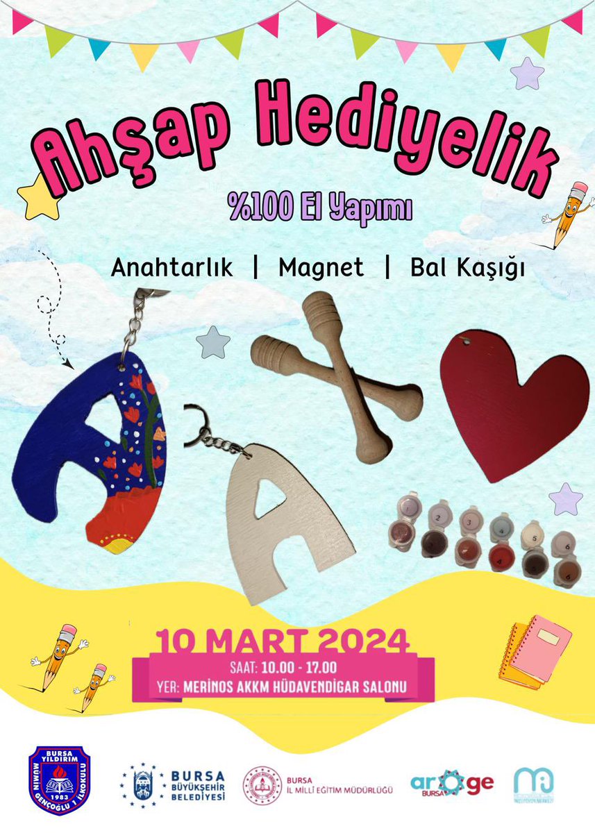mumingencoglu1's tweet photo. @bursabuyuksehir @bursailmem16 işbirliğinde gerçekleştirilecek olan “Girişimci Çocuklar Fuarda” etkinliğine el emeği ahşap anahtarlık, magnet be bal kaşıklarımız ile katılıyoruz. 10 Mart Pazar  Merinos Kültür Merkez 10.00-17.00 @metin_esen @yildirimilcemem https://t.co/uK6SVOEHiu