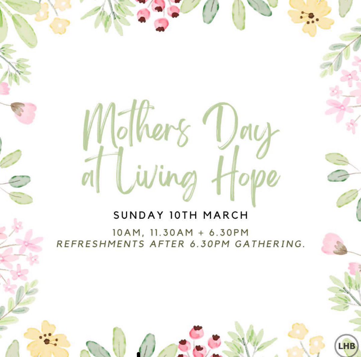 This Sunday at LHB we're giving special recognition to the incredible women in all of our lives🙌

We have a great day planned and we'd LOVE to see you there! 🌸

If you're a woman and you come to the PM service, you might even get chocolates🤯

#LocalChurch