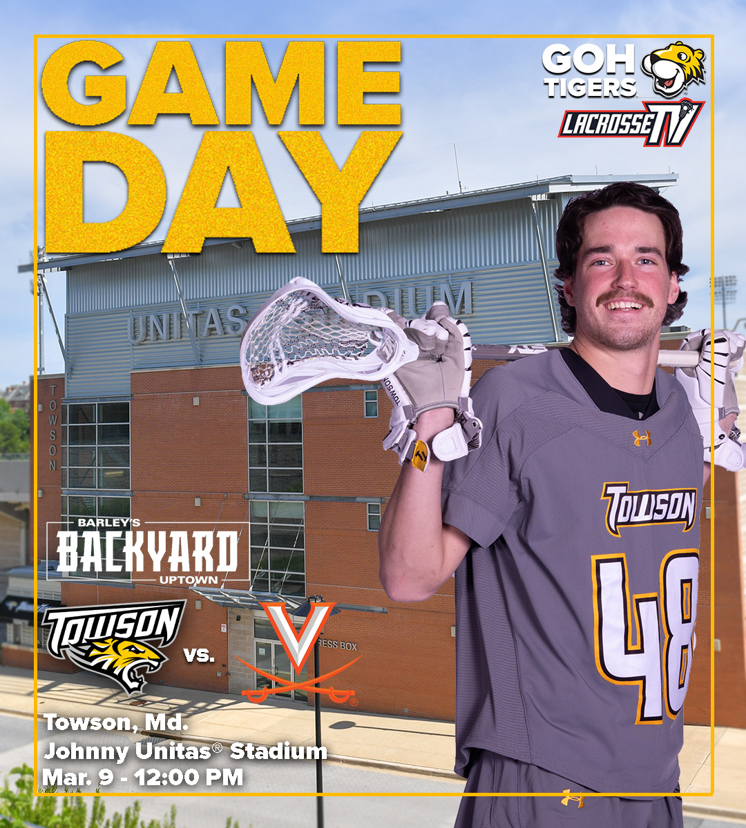 Towson_MLAX's tweet photo. Saturday means GAME DAY.
🐯vs. #6/5 Virginia
🕛- 3/9, noon
🏟️- Unitas Stadium - Towson, Md.
🎟️- https://t.co/ub7ER4LdDJ
📺- https://t.co/PfEjk3WSeC
📊- https://t.co/eCLCLqox0B
📰- https://t.co/F5KJxT3X8E
#GohTigers https://t.co/SqYG8Fum4L