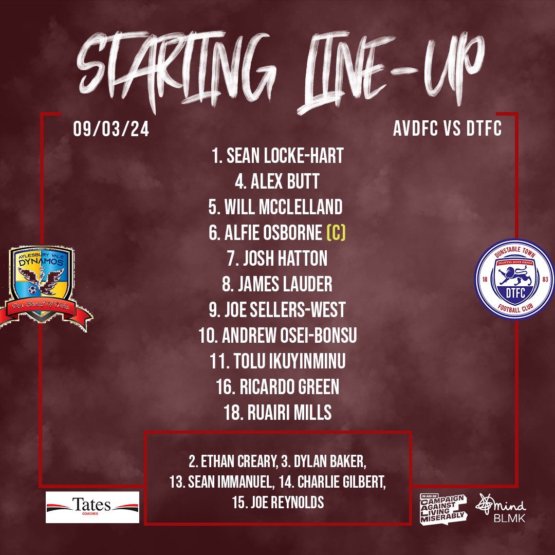 DunstableFC's tweet photo. Todays line up https://t.co/YAf1bDlS66