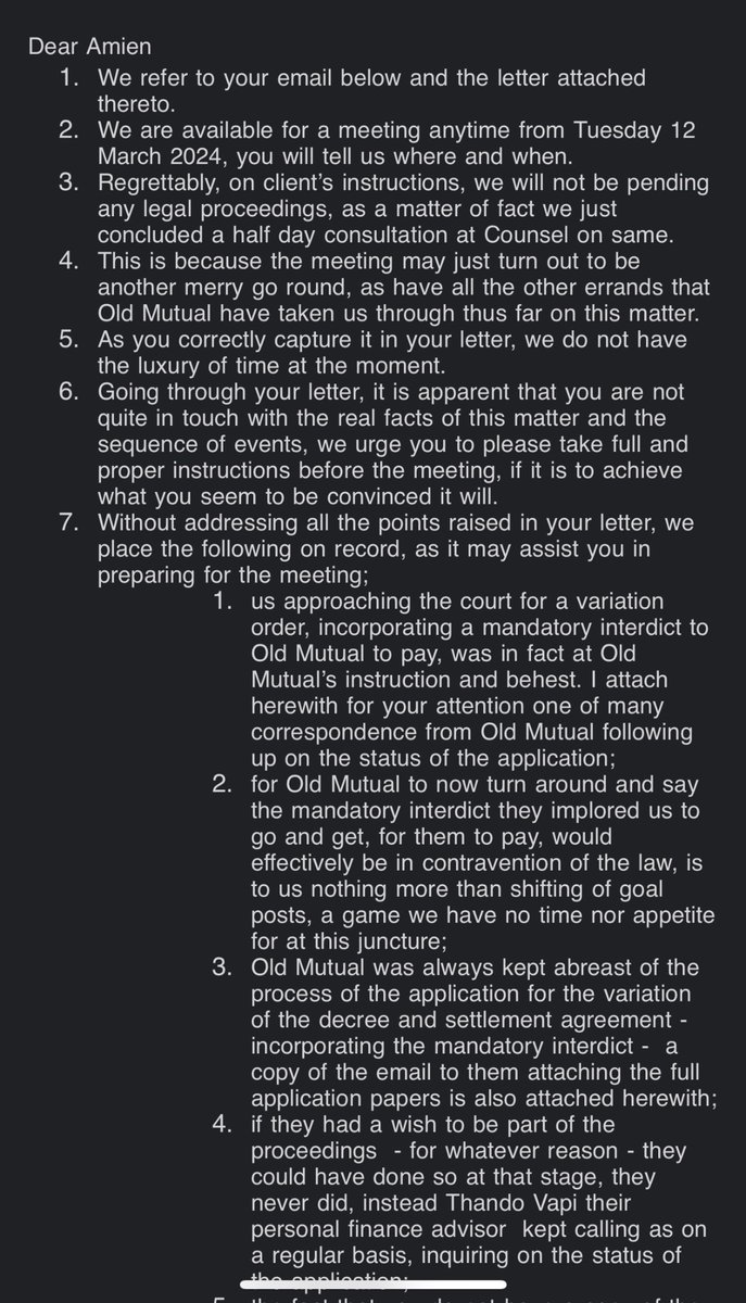 Sebabi_M's tweet photo. Old Mutual has asked we convene an urgent meeting. And have also asked us not to proceed with any further legal action. But…their lawyer doesn’t seem to have the facts of this case shame….hence their tweet from last night. Here’s our response to their letter. https://t.co/2EFjV3nJUj