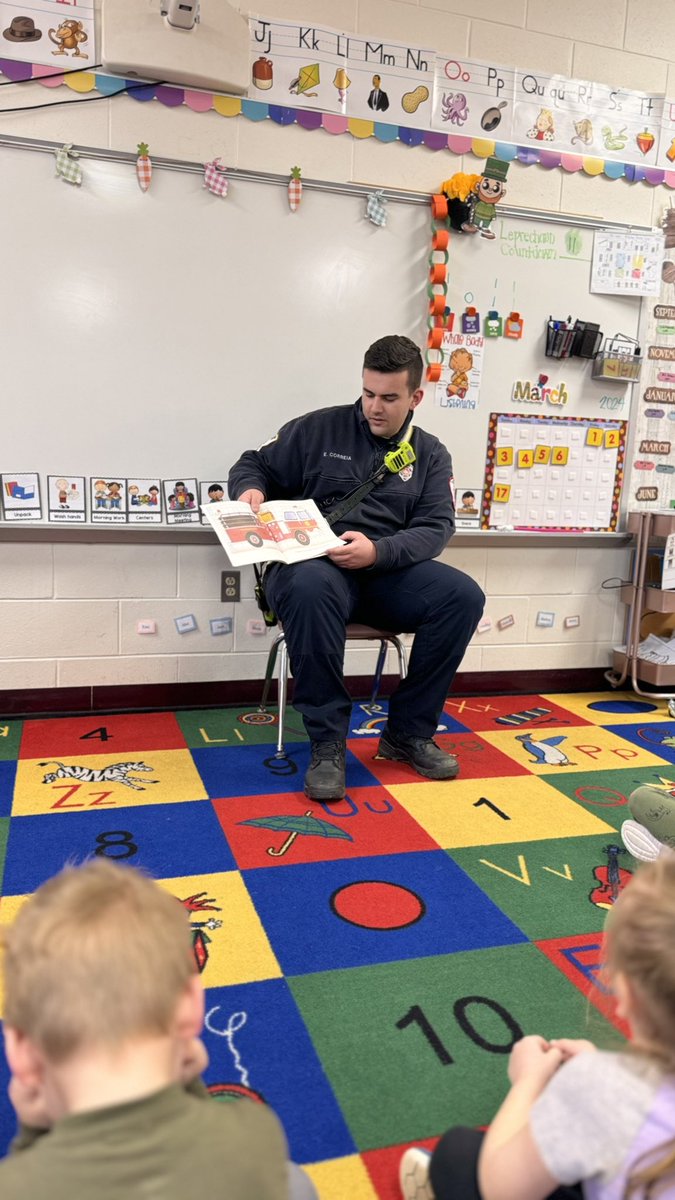 What a special community we have. We loved our mystery reader today. Thank you for all you do to keep us safe. Thank you for reading to us. #MillstoneFireEms #MillstonePrimary #mysteryreaders