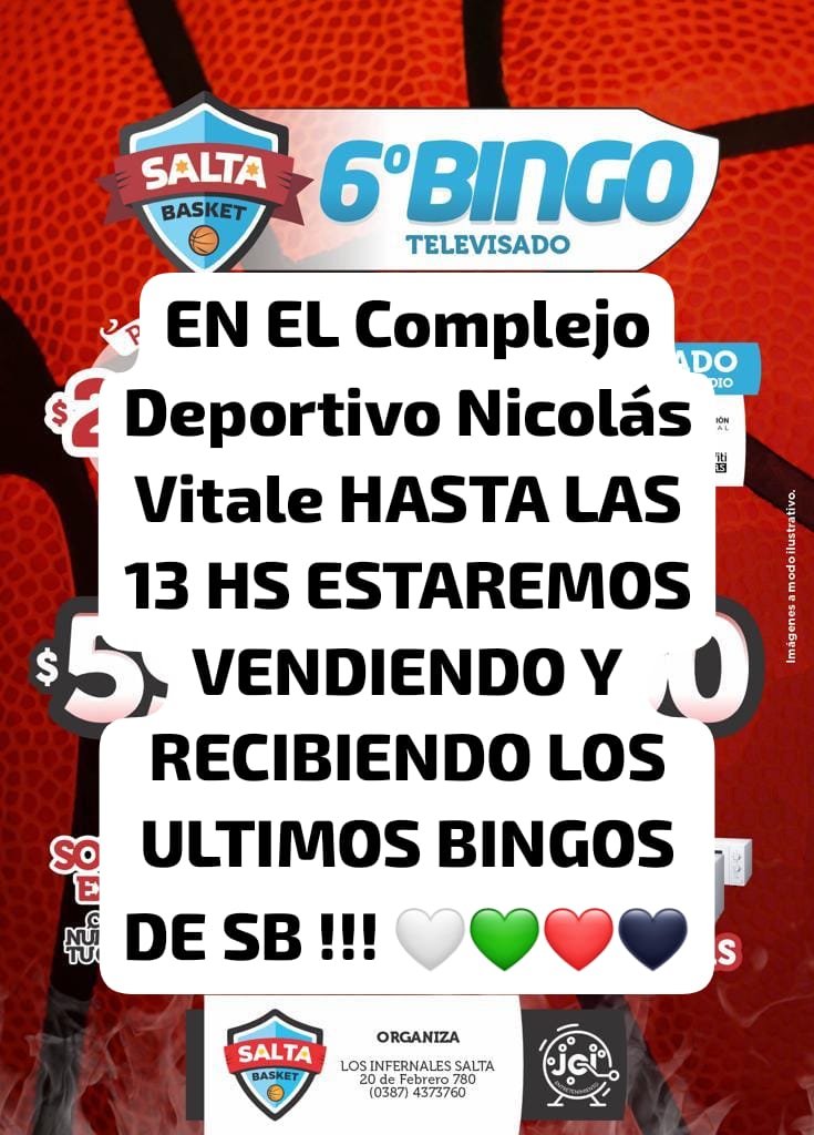 TribunoBasquet's tweet photo. EN EL Complejo Deportivo Nicolás Vitale HASTA LAS 13 HS ESTAREMOS VENDIENDO Y RECIBIENDO LOS ULTIMOS BINGOS DE SB !!! 🤍💚❤️🖤 https://t.co/l3n1wAoHkV