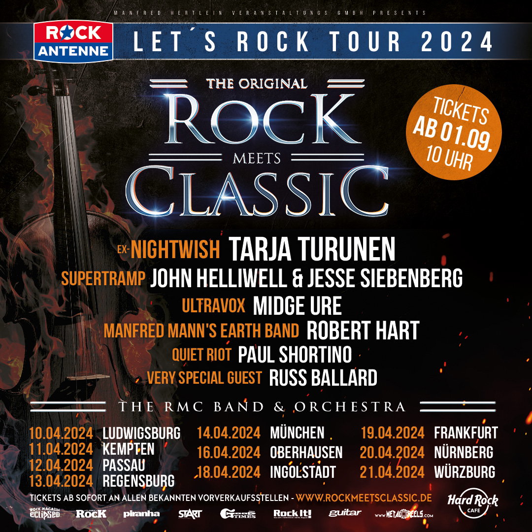 ► LIVE ON STAGE • #ROCKMEETSCLASSIC #RMC 

Once again, the ROCK MEETS CLASSIC ensemble will be touring Germany in spring, accompanied by a truly excellent group of artists, whose songs will sound fantastic in a classic & rock interpretation.