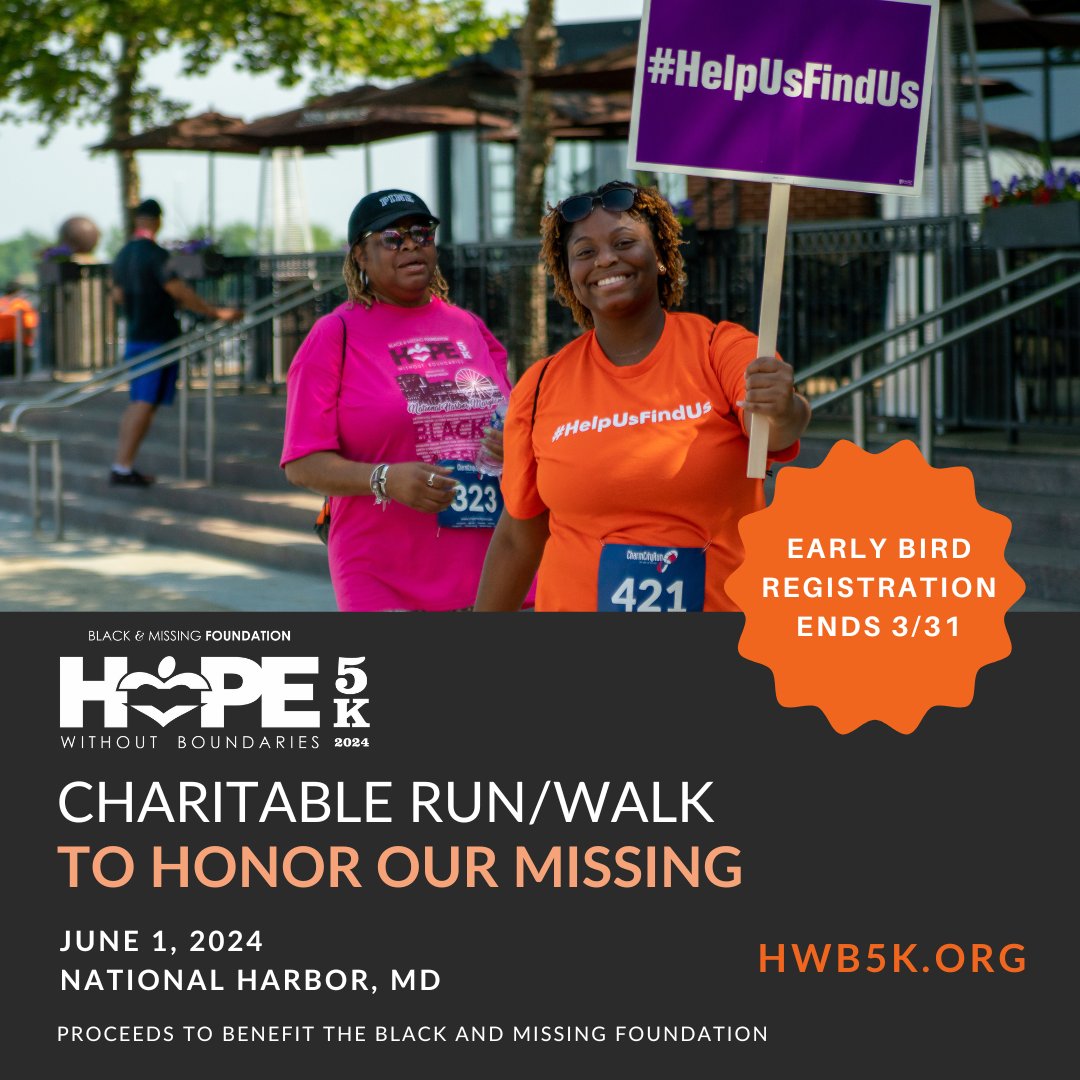 Register now for the 'Hope Without Boundaries' 5K Run/Walk before the Early Bird Registration Discount ends on March 31! 

 Let's make a difference together! #HopeWithoutBoundaries #5KRunWalk #EarlyBirdDiscount #RegisterNow #BAMFI #HelpUsFindUs