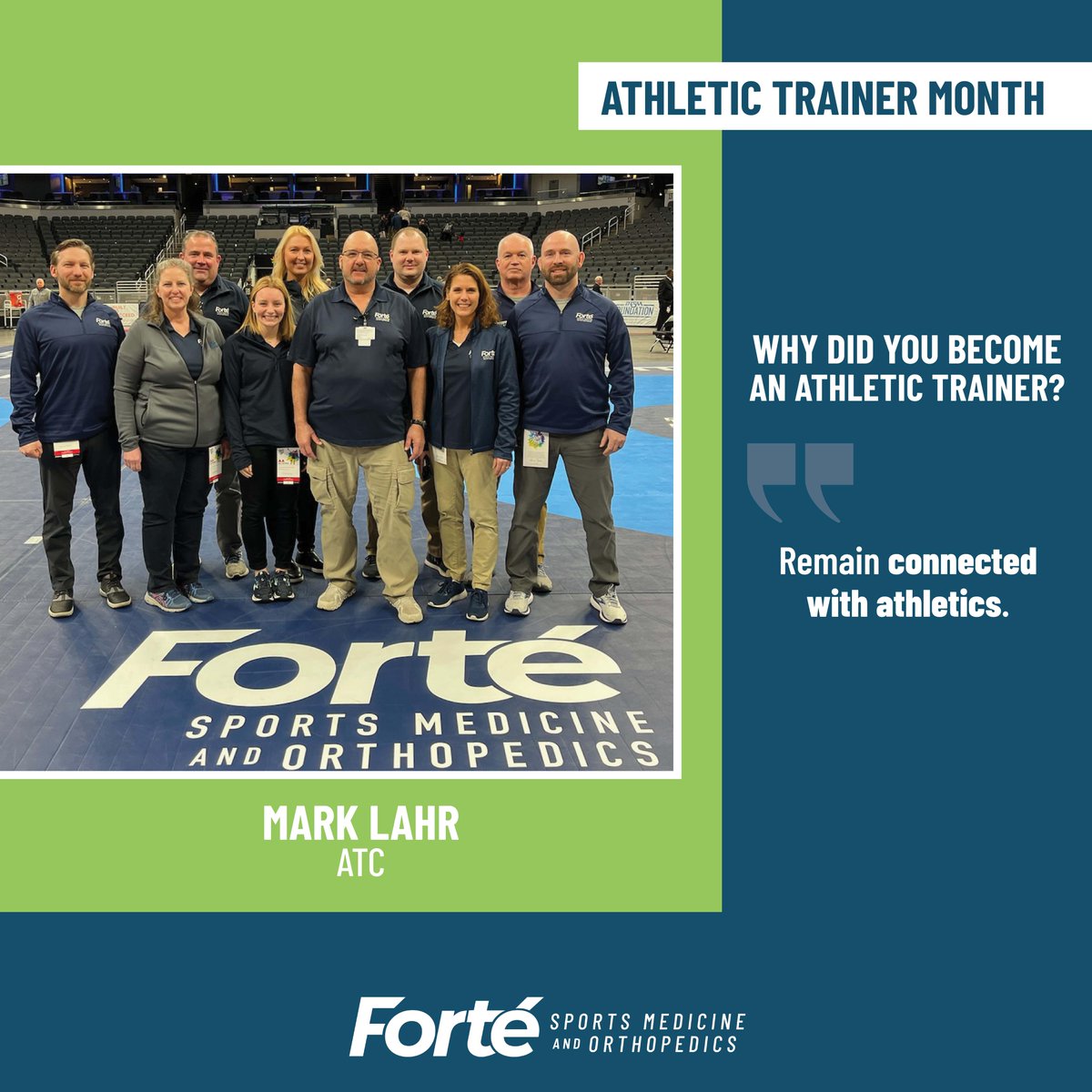 ForteOrthopedic's tweet photo. As we continue to celebrate Athletic Trainer Month! Meet Mark Lahr, Athletic Trainer who oversees our DME at our Greenwood location. Mark's favorite Forté event to cover is @IHSAA State Wrestling. We appreciate you, Mark!
#BackToYourForte #SportsMedicine #Orthopedics #NATM2024 https://t.co/43tJKVb00N