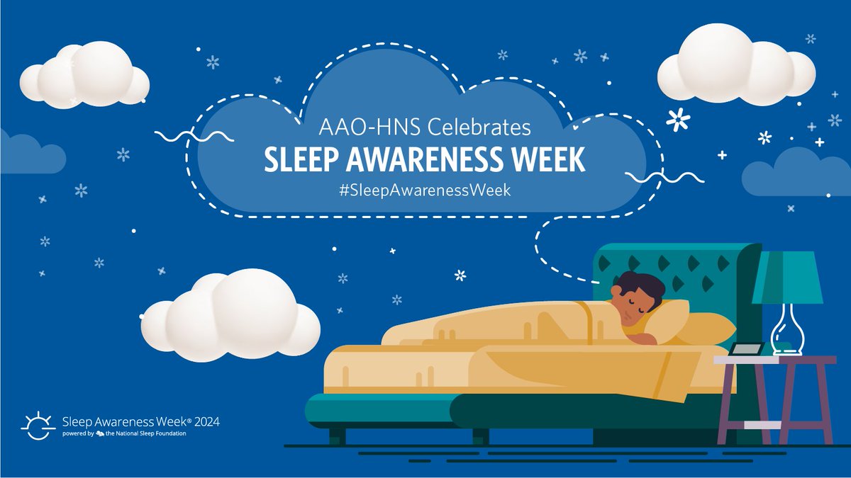 March 10–16 is Sleep Awareness Week to educate the public on the importance of sleep to health & well-being. Participate in #Sleep Awareness Week by joining the conversation on social media using the graphics that the Academy has made. #SleepAwarenessWeek entnet.org/about-us/campa…
