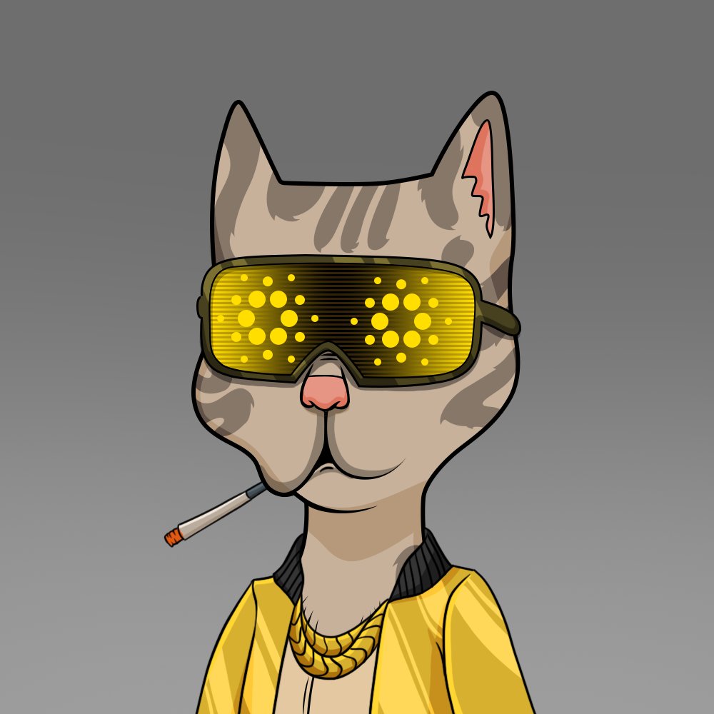 Boss Cat Rocket Club #5490 sold on jpg.store for ₳250 ($183.72)

Traits:
Fur: Tan (3.36%)
Eyes: Goggle Gold (4.17%)
Mouth: Cigarette (3.65%)
Hat: None (39.88%)
Earring: None (30.95%)
Clothes: Hip-Hop (2.02%)

Buyer: $superblessed