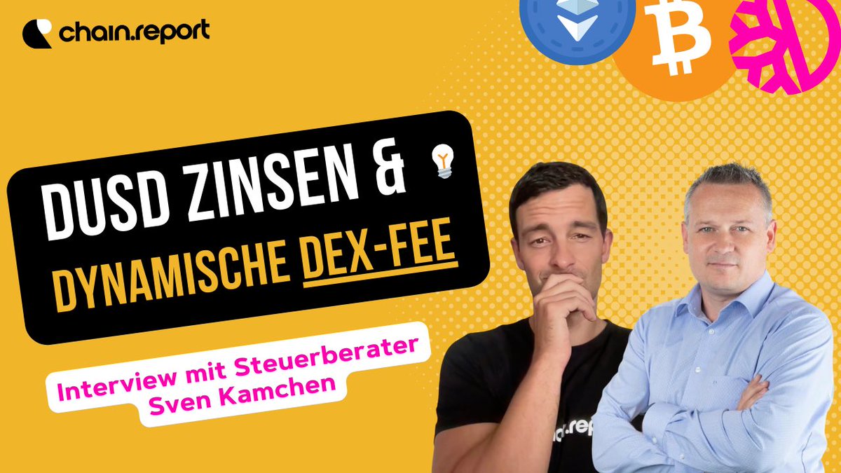 We interviewed <a href="/SvenKamchen/">sk_official - #RoadToZeroTax 👈</a> on taxes 🇩🇪 on DUSD income on the <a href="/defichain/">DeFiChain</a> and on the dynamic DEX Fee.

👉 youtu.be/GBxfmE1Tqy8