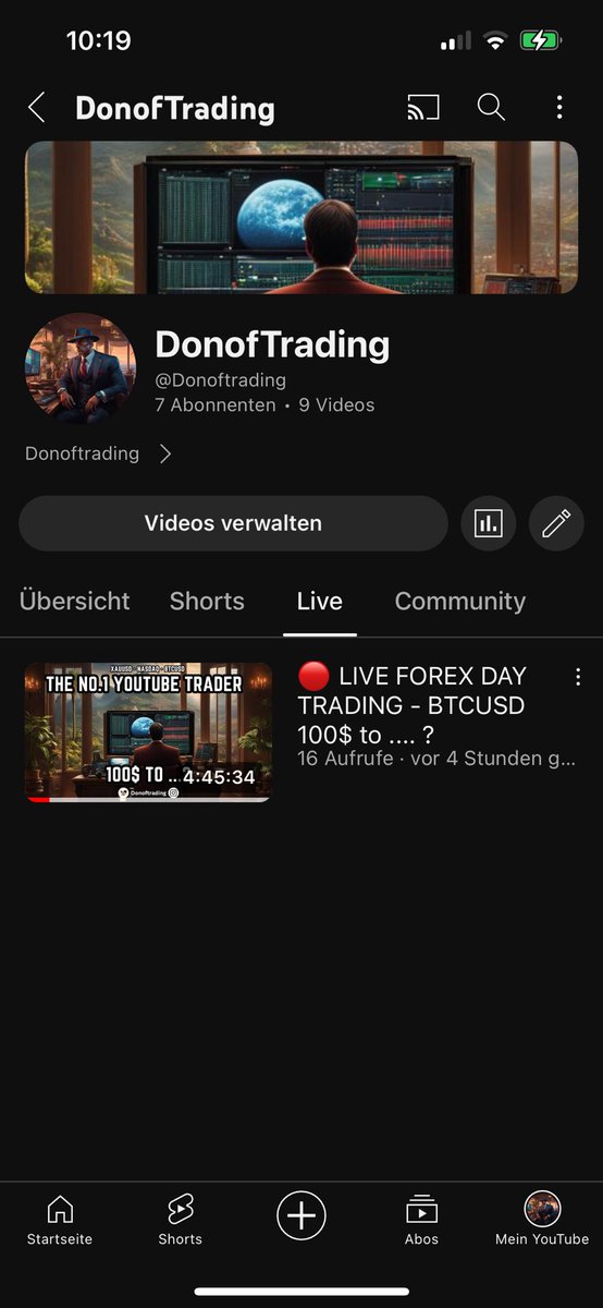 Hey Twitter Fam ,

sorry for my inactivity. I am working on several projects at once. I launched a German Trading Course and the project that I want to introduce to you is my Youtube project. I wanna stream there live as much as i can and trade only with 100$. Thats the challenge
