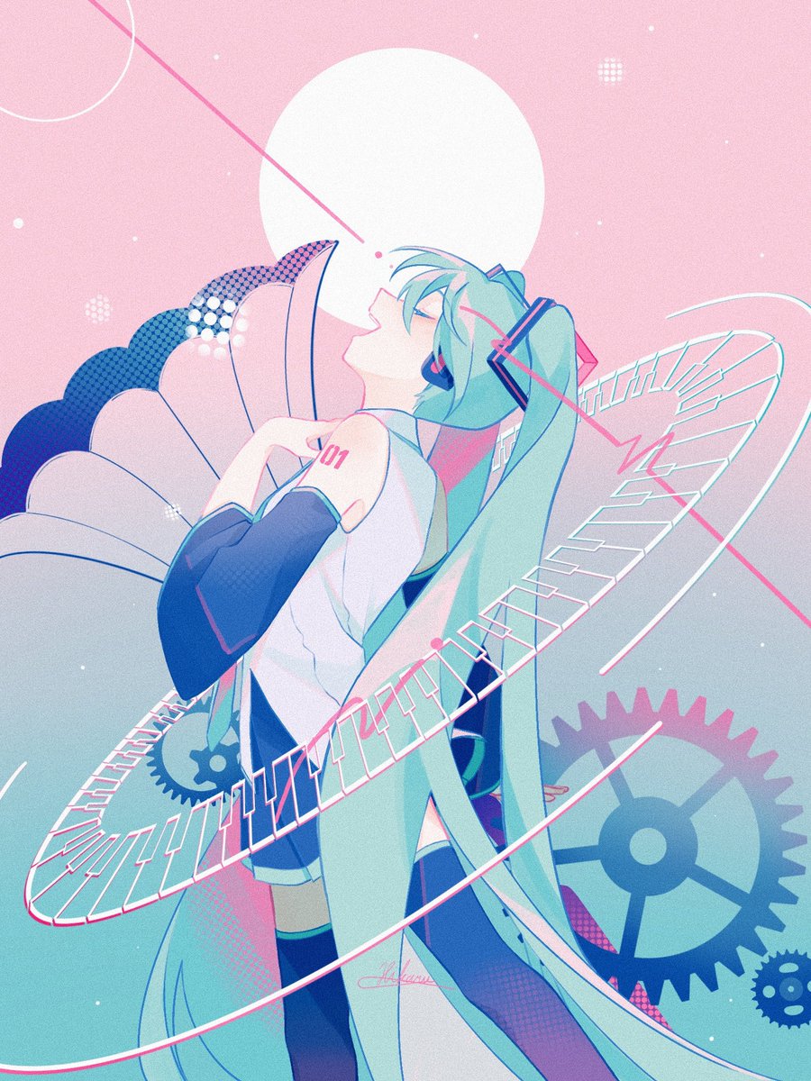 hatsune miku 1girl solo long hair twintails detached sleeves skirt thighhighs  illustration images