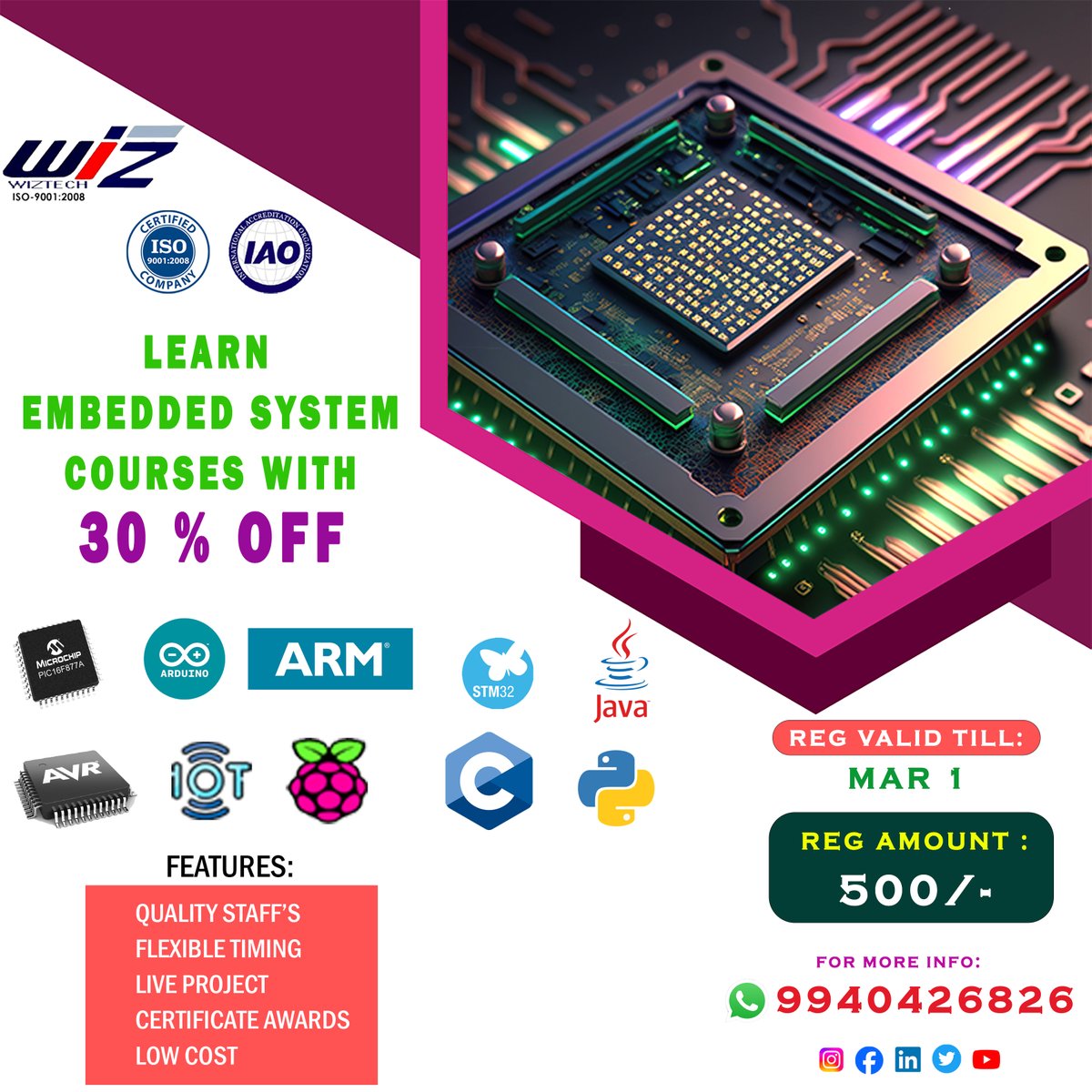 wiztech_1's tweet image. EMBEDDED SYSTEM TRAINING IN CHENNAI | EMBEDDED C PROGRAMMING | MICROCONTROLLERS - 30% offer
#pythontraining #ctraining #pictraining #arduinotraining #avrtraining #armtraining #raspberrypitraining #stmtraining #bestembeddedprojectsinchennai #EmbeddedProgramming #microcontrollers