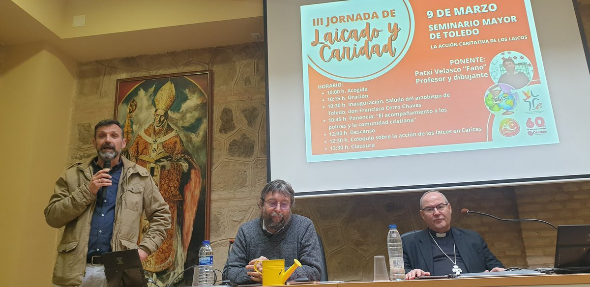 caritasto's tweet photo. Con el rezo de la hora intermedia ha comenzado la III Jornada de Laicado y Caridad con Patxi Velasco "Fano". @Obispofcerro nuestro arzobispo de #Toledo,  manifiesta en la inauguración que " Fano se ha convertido en el teólogo de la pintura". @postoladoseglar https://t.co/LoKc38T90g