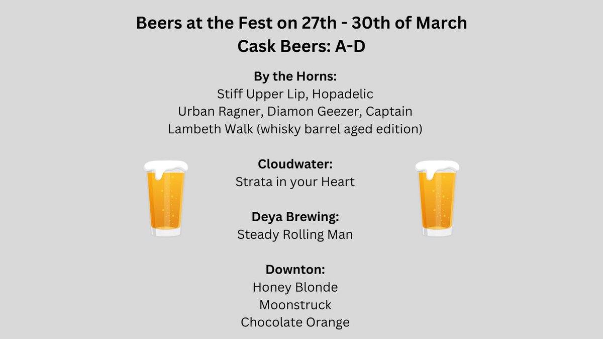 We will be sharing some of the 150 beers that will be available at the Wandsworth Common Easter Beer Festival in a few weeks. This will be our 15th festival! Cask brewers A-D include: @ByTheHornsBrew @cloudwaterbrew @deyabrewery @DowntonBrewery For tickets see link in bio.