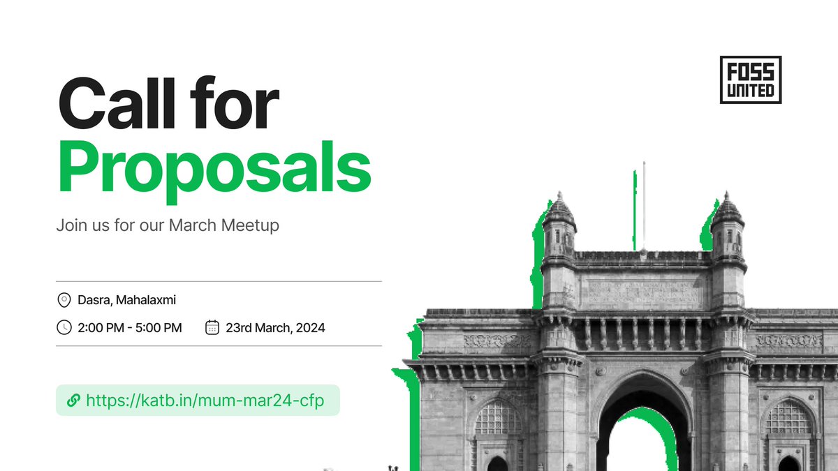 MumbaiFOSS's tweet photo. ๐ข Exciting news! Announcing the FOSS Mumbai Meetup March Edition! ๐ We're inviting tech enthusiasts to share their expertise by submitting proposals for talks, workshops, and discussions. Submit your proposals now!
๐https://t.co/sESWrChZMw
#FOSSMeetupMumbai #MarchEdition2024 https://t.co/XZ1RDak0DO