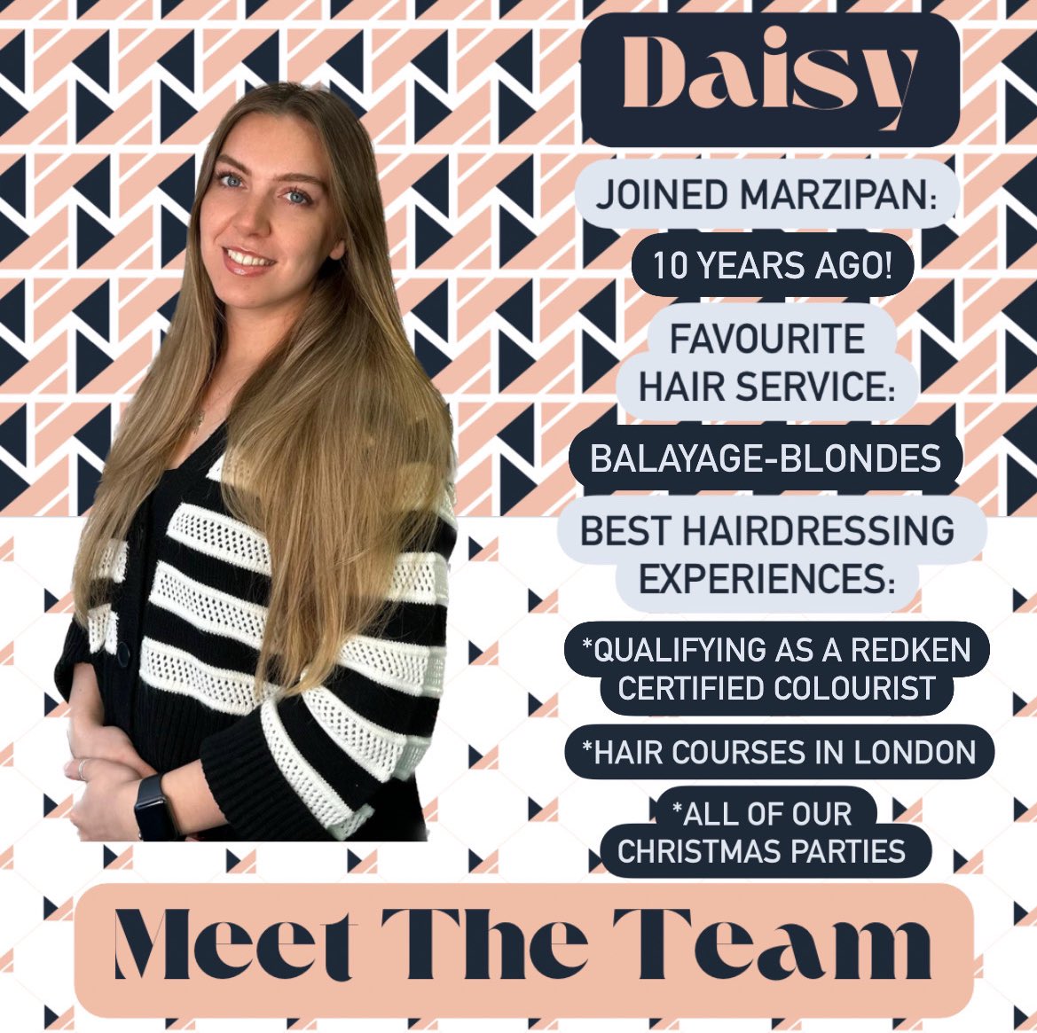 The wonderful Daisy has been part of the team for 10 years❣️Always there to help her teammates & super talented. Everyone should have a Daisy at work 🩷 #marzipanhair #truro #cornwall #ourgreatlittlecity #loveyourhair #trurocornwall #trurohairsalon #dreamteam #meettheteam