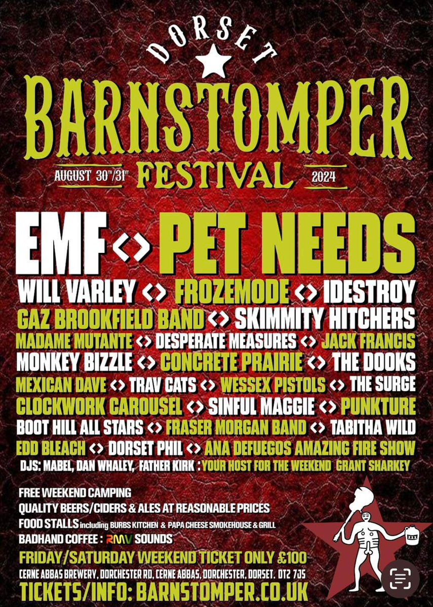 Yes please! So excited to be headlining the Saturday night of Barnstomper Festival with the legendary EMF taking the Friday 🎉 Incredible line-up including Will Varley, The Skimmity Hitchers and our mate Mexican Dave! Tickets available now at barnstomper.co.uk/tickets