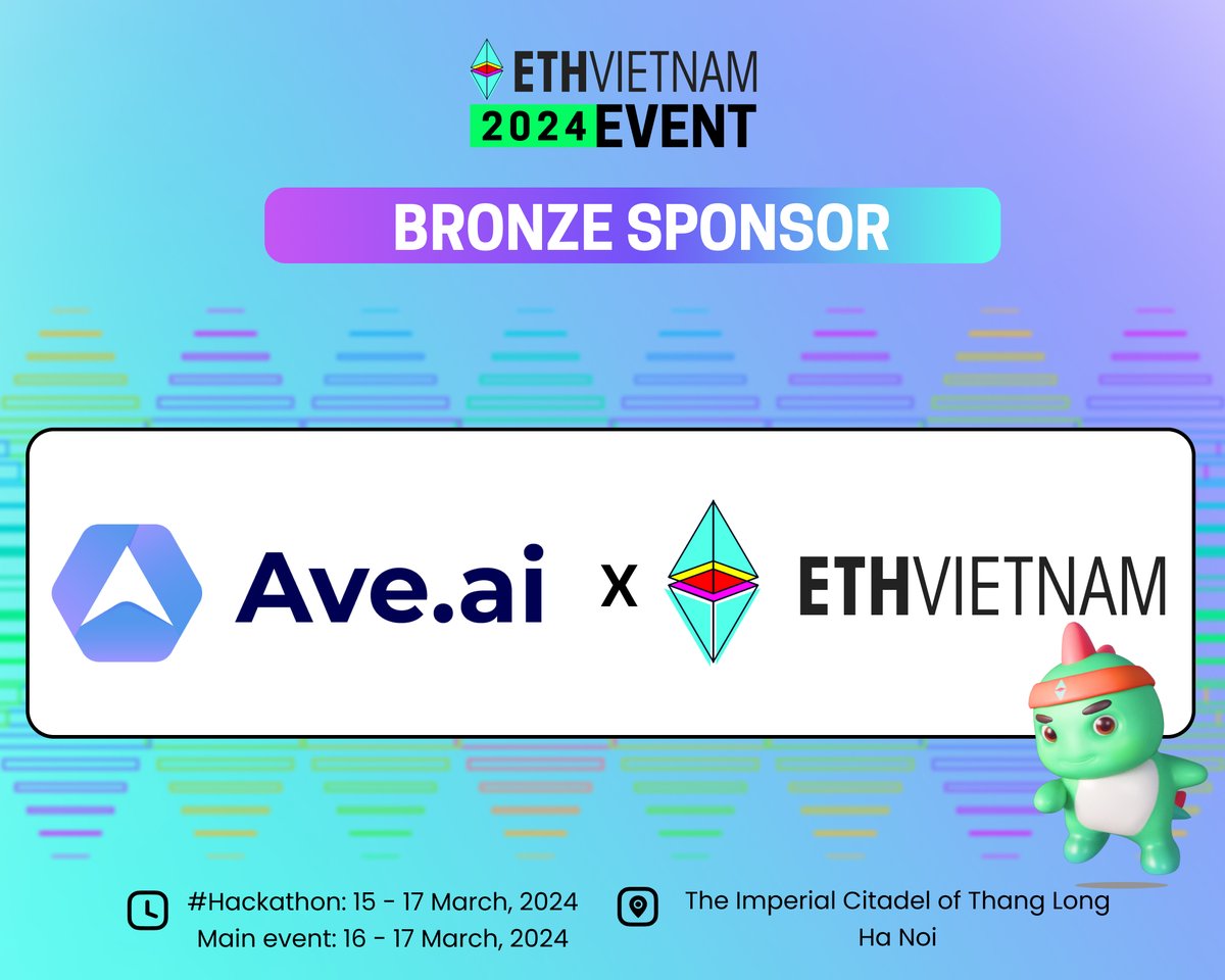 SPONSOR ANNOUNCEMENT] We introduce our Bronze sponsor @aveaiofficial for ETH  VIETNAM 2024. https://t.co/7Lff7UNbuR a one-stop Web3 trade terminal with  over 7m users,which aggregates protocols such as Dex, DeFi, Token and NFT on