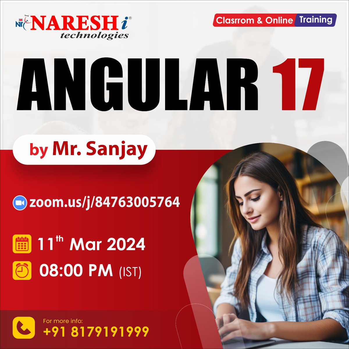 nareshitech's tweet image. ✍️Enroll Now: bit.ly/3Tt01OQ
👉Attend Free Online Demo On Angular 17  by Mr. Sanjay.
📅Demo On: 11th March @ 8:00 PM (IST)
🌐Visit: nareshit.com/new-batches-hy…
#angular17 #webdevelopment #fullstackjava #Nodejs #learning #onlinetraining #education #software