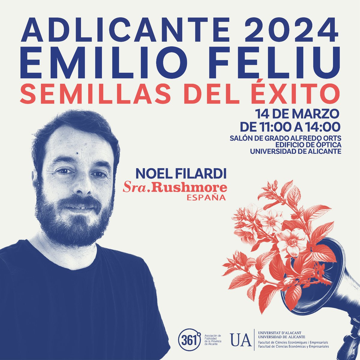 asociacion361's tweet photo. ⚡ El jueves tendremos la suerte de ver y oír a Noel Filardi en ADlicante.
Es Director Creativo en @srarushmore y responsable de campañas espectaculares para clientes como @CocaCola_es, @Atleti o @vodafone_es.
En colaboración con @EconomicasUA @UA_Universidad https://t.co/anwEe26Bm3
