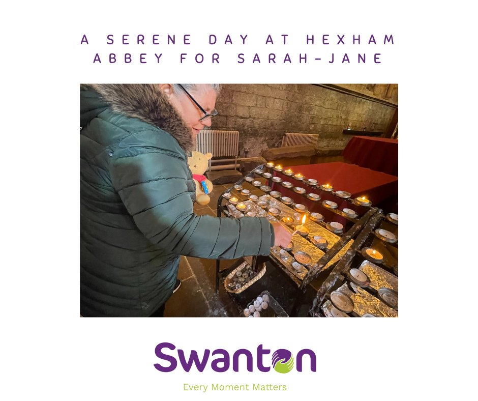 Sarah-Jane's visited Hexham Abbey this February with a special intention – to light a candle and say a prayer for her friend RS. 

Sarah-Jane then enjoyed looking around the features of the Abbey & talking to the volunteers.

#SwantonEthos #Learningdisability