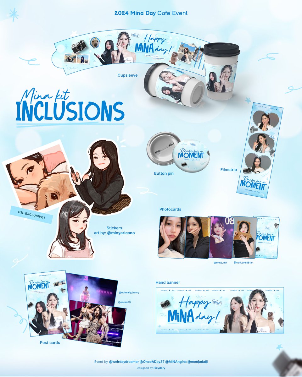 monjudalji's tweet photo. In just 2 weeks, our Mina CSE will finally happen! Get exclusive stickers designed by @minyaricano!
Here is the preview of our kit βΊοΈ
Registration is still open:
https://t.co/ZxGL1ummMB
#PauseWithMina #HappyMinaDay @JYPETWICE https://t.co/3x4Y86psff