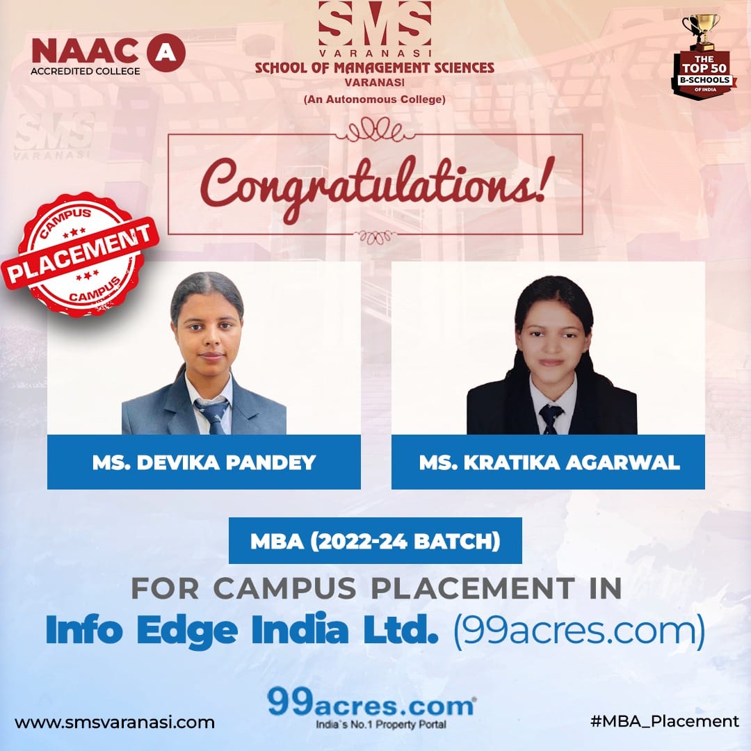 Congratulations to Devika Pandey and Kratika Agarwal on Campus Placement at Info Edge India Ltd (99acres.com)!
Well done, Devika and Kratika!
#CampusPlacement #SuccessStory #InfoEdgePvtLtd #99acres #SMSVARANASI #varanasi #InfoEdge #CampusPlacement #Congratulations