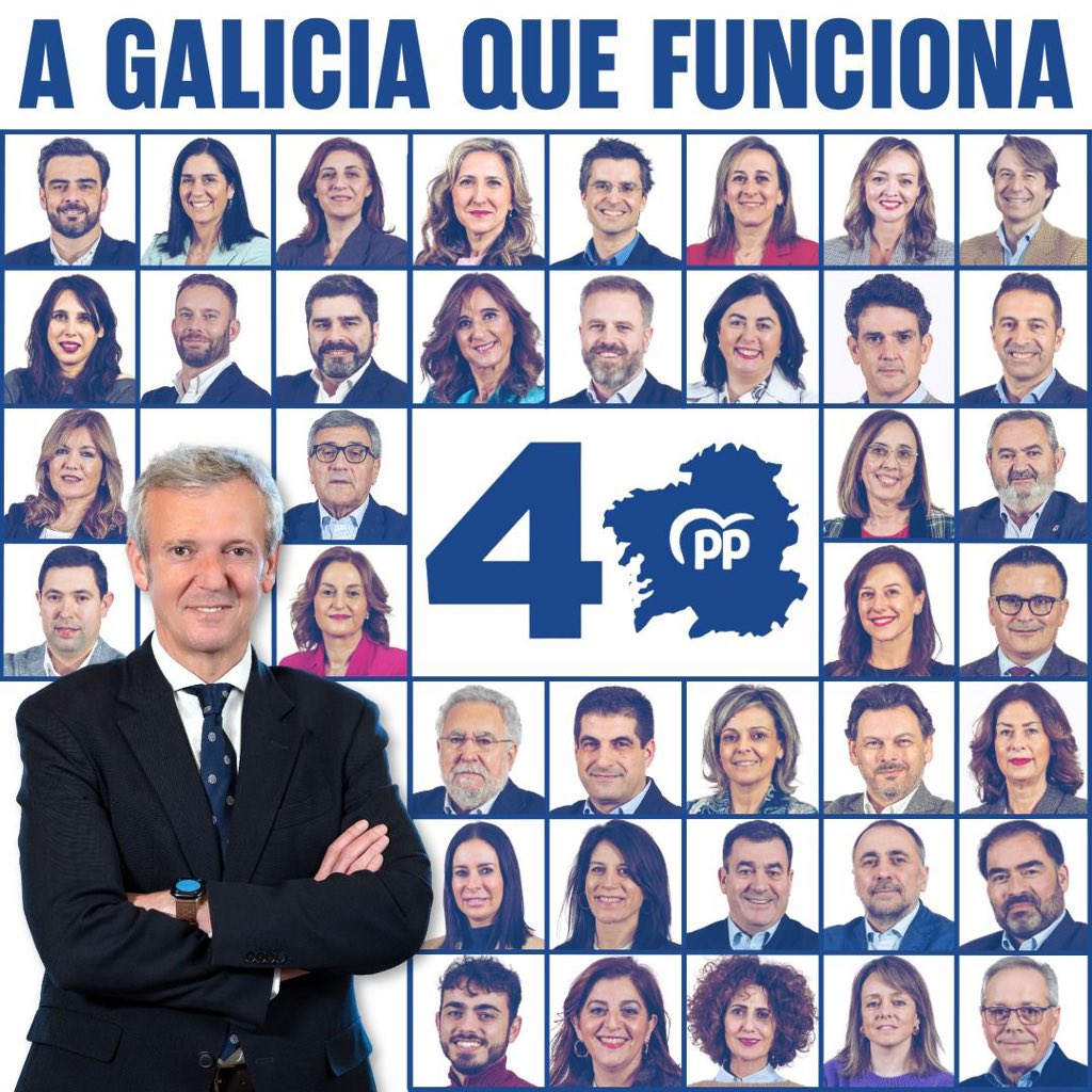 O equipo que os galegos queren xa está listo para traballar por Galicia! 💪🏻 

Con @AlfonsoRuedaGal á fronte, os nosos 4⃣0⃣ deputados loitarán incansablemente durante os próximos 4 anos polo futuro da nosa terra.

Xuntos, #GaliciaFunciona! ✅