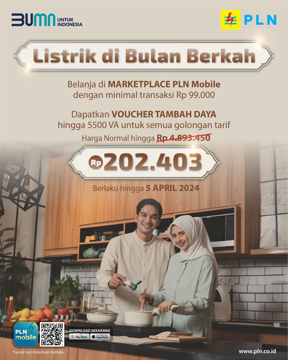 _pln_id's tweet photo. ✨ Listrik di Bulan Berkah ✨

Promo tambah daya s.d 5.500 VA dari harga normal hingga 4jutaan jadi hanya bayar Rp 202.403 saja!

#ListrikdiBulanBerkah2024
#PLNMobile #PLN #PromoTambahDaya #PLNSiagaIdulFitri1445H #PLNSiagaRamadan https://t.co/70z8i5ZJvS