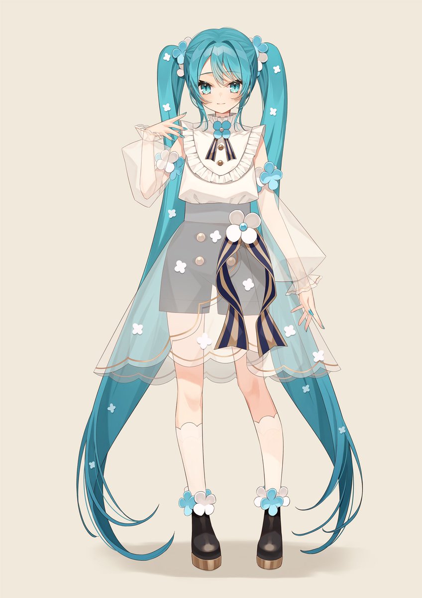 hatsune miku 1girl solo twintails see-through see-through sleeves long hair full body  illustration images