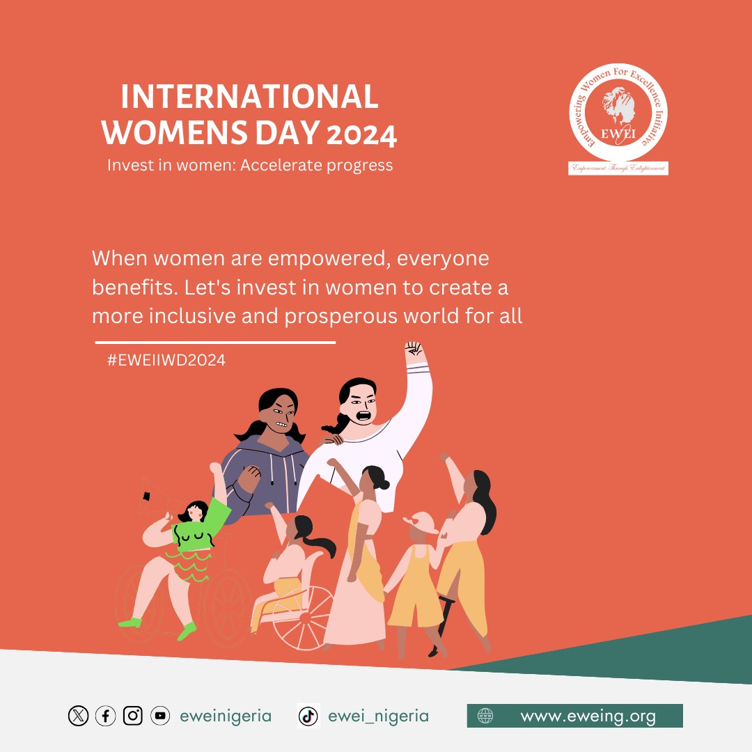 When women are empowered, everyone benefits. Let's #InvestInWomen to #InspireInclusion and create a more prosperous world for all.
<a href="/eweinigeria/">EWEI</a> <a href="/GFP_NGR/">Generations For Peace, Nigeria</a> <a href="/KDHSSD/">Human Services & Social Development Kaduna</a> <a href="/KDPEACECOM/">Kaduna State Peace Commission</a> <a href="/Gens_For_Peace/">GenerationsForPeace</a> <a href="/imc_nigeria/">IMC Nigeria</a>
#EWEIIWD2024 #IWD2024