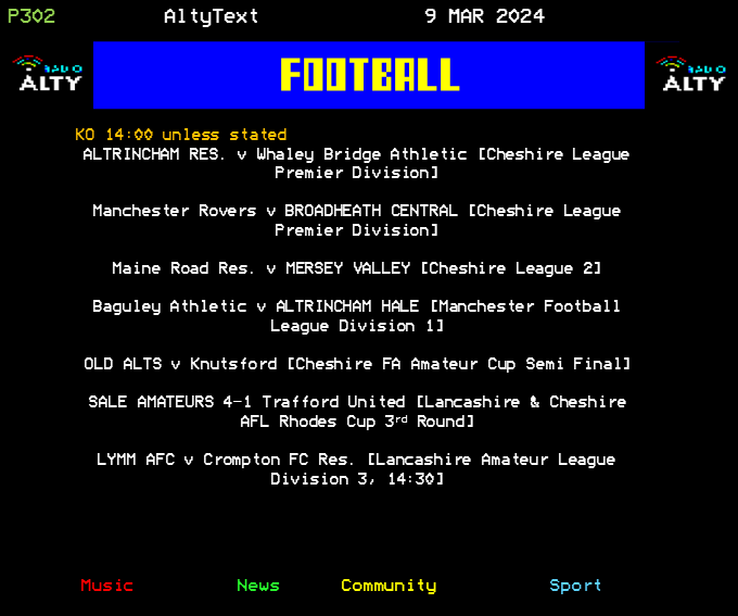 RadioAlty's tweet photo. #AltyText - Football. Here's today's fixtures for @AltrinchamRes, @bcfc1922, @MVFC1stTeam, @AltrinchamHale, @Old_Alts, @SaleAmateursFC and @LymmAFC. #RadioAltySport https://t.co/TS0Pq6Ma4Z