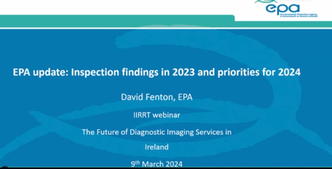 Our 4th speaker of the day is David Fenton, EPA Inspector, presenting a review of EPA's inspection findings in 2023 and priorities for 2024 <a href="/EPAIreland/">EPA Ireland</a> #IIRRTdiagnostics