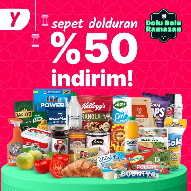 Sepetler %50 indirimle dolsun!💕 Yemeksepeti Market’teki bugüne özel %50 indirimi kaçırma, ihtiyaçlarını indirimlerle tazele.😋 Sipariş ver: ymk.st/market05indiri…