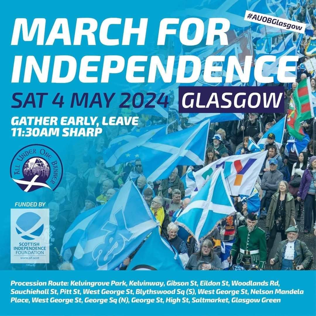 EIGHT WEEKS TODAY we will bring Glasgow city centre to a standstill with a Sea of saltires and roars for freedom. Scotland's movement is unstoppable, with no rest till Yes! Make sure to attend the National demonstration for self determination on 4th May. Be there! 🏴󠁧󠁢󠁳󠁣󠁴󠁿 #AUOBGlasgow