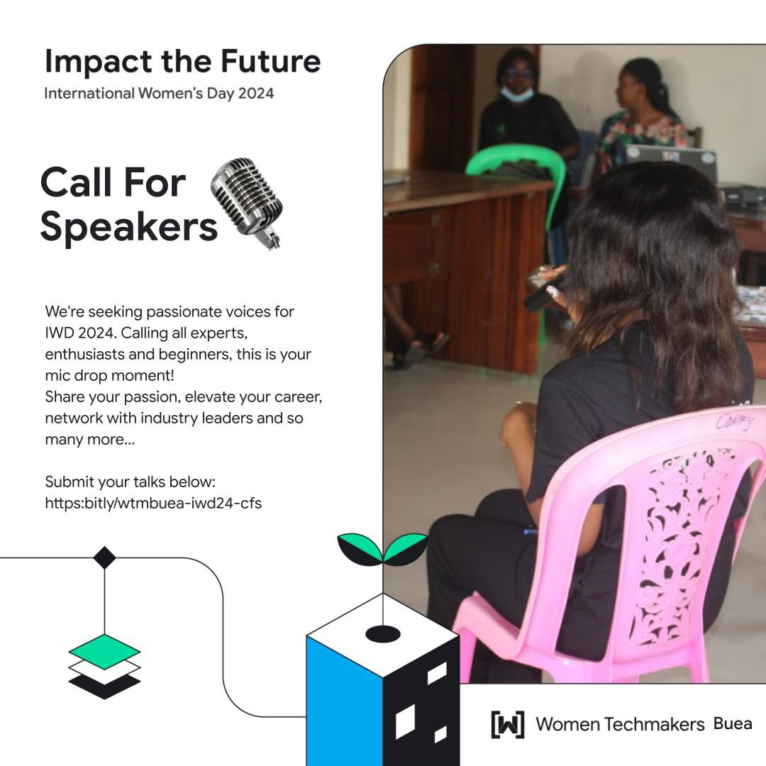 WTMBuea's tweet photo. 🎤 Be a Voice! 💙

🌸 Have something to say for IWD? 🌍

Register today as a speaker! 📅
https://t.co/FEIgN64CLC

💡YOU should be a voice of inspiration! ‼️

📢 Register to reserve your spot at the event! 🎊
https://t.co/Ef8C0dU41j

#ImpactTheFuture 
#IWD2024
 #WTMBueaIWD2024 https://t.co/wN04VuL080