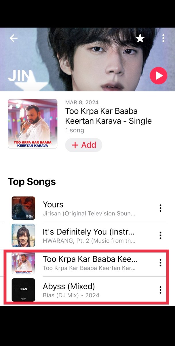 jinniesarchives's tweet photo. Dear @AppleMusic we have noticed that two songs were wrongly credited under BTS Jin's Apple Music Profile. These are not included as his songs. Kindly check and take necessary corrections asap. Thank you https://t.co/iRZzQWgfav