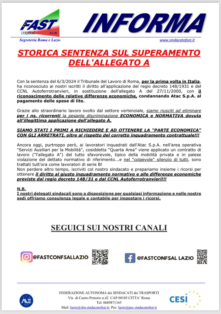 Sindacato Lavoratori Mobilità Fast Confsal Lazio tweet media