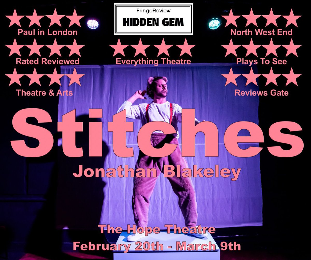 Tonight is the FINAL PERFORMANCE of <a href="/StitchesthePlay/">STITCHES</a> <a href="/TheHopeTheatre/">The Hope Theatre</a> - what an adventure it’s been 🧸

**FLASH £10 SALE** for all remaining tickets - select ‘Friends’ at checkout and use code BEARYMUCH to redeem.

🎟️ thehopetheatre.com/productions/st…
