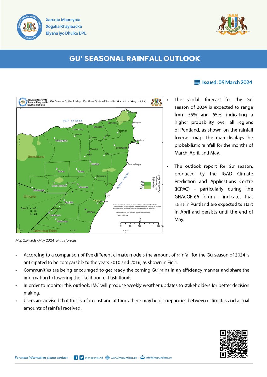 🌧️Puntland Gu’ Seasonal Rainfall Outlook 2024