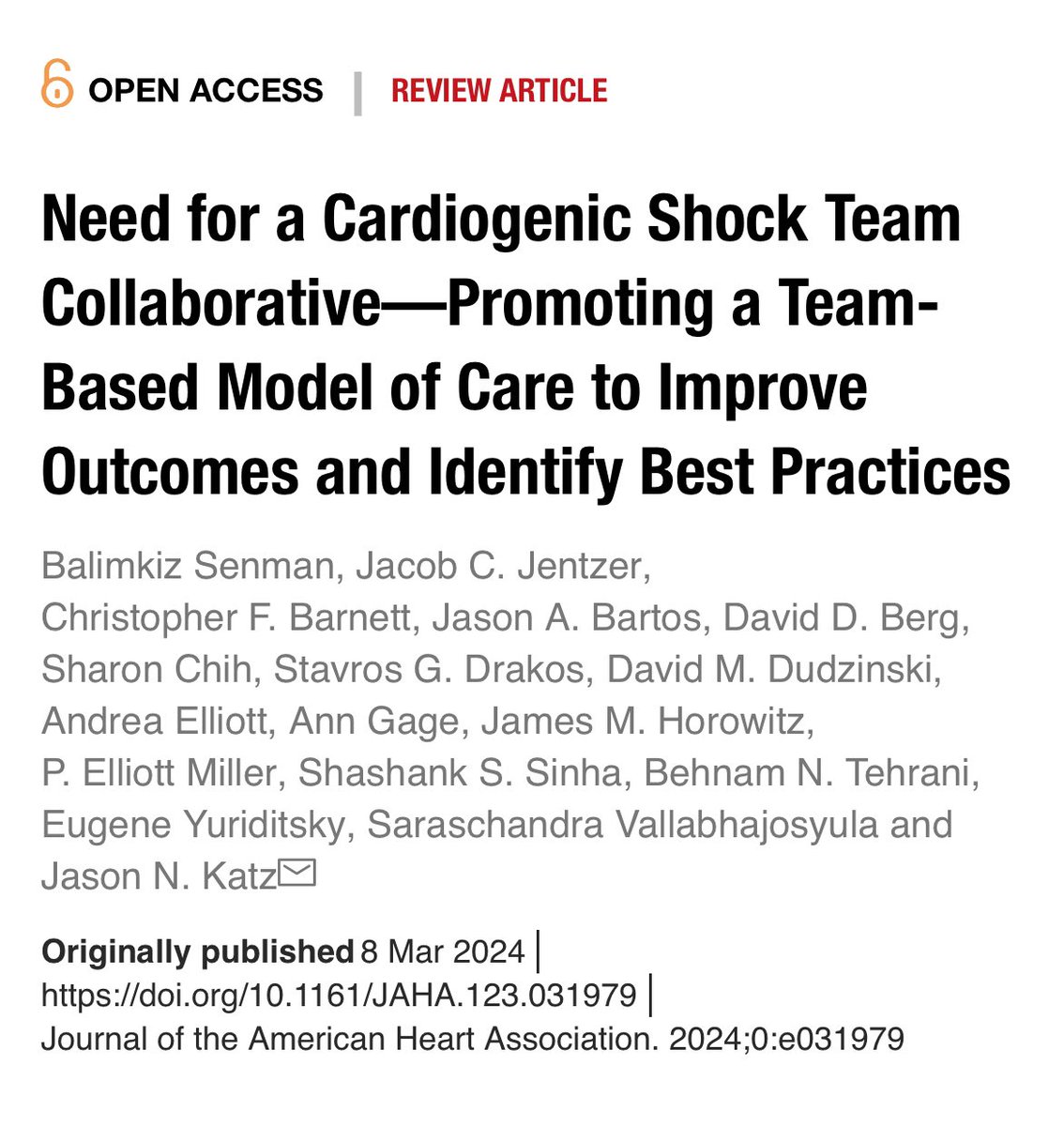 “Need for a Cardiogenic Shock⚡️🫀💥 Team Collaborative—Promoting a Team‐Based Model of Care to Improve Outcomes and Identify Best Practices”👍: ahajournals.org/doi/full/10.11……