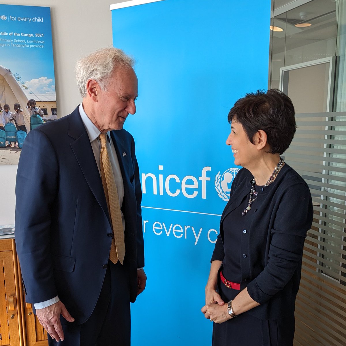 Wonderful meeting with Director @LeilaPakkala of @UNICEFSupply Division to talk about the #UNICEF efforts to reach children around the world with essential supplies. The United States is proud to be UNICEF’s top funding partner and helping the most vulnerable children around the