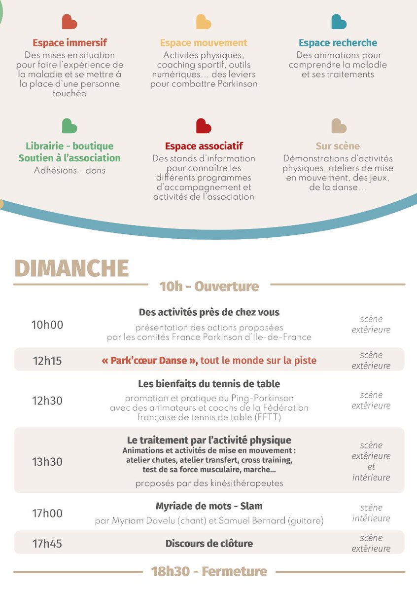 Découvrez le #programme du #village Park'cœur qui aura lieu le week-end du 23 et 24 Mars, place St Sulpice à Paris. Pour plus d'informations et télécharger le programme, rendez-vous sur notre site : rb.gy/8txcm6