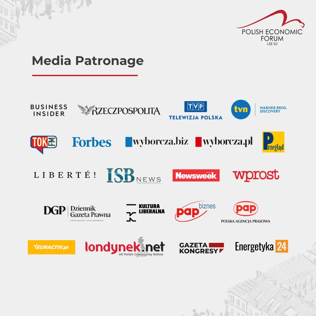 We would like to thank our Media Patrons for promoting the 13th Polish Economic Forum and helping it gain visibility across multiple platforms. 

We are extremely grateful for their support! 

#PEF2024
#PolishEconomicForum 
#35YearsOfGrowth
#NavigatingTheEconomicTransformation