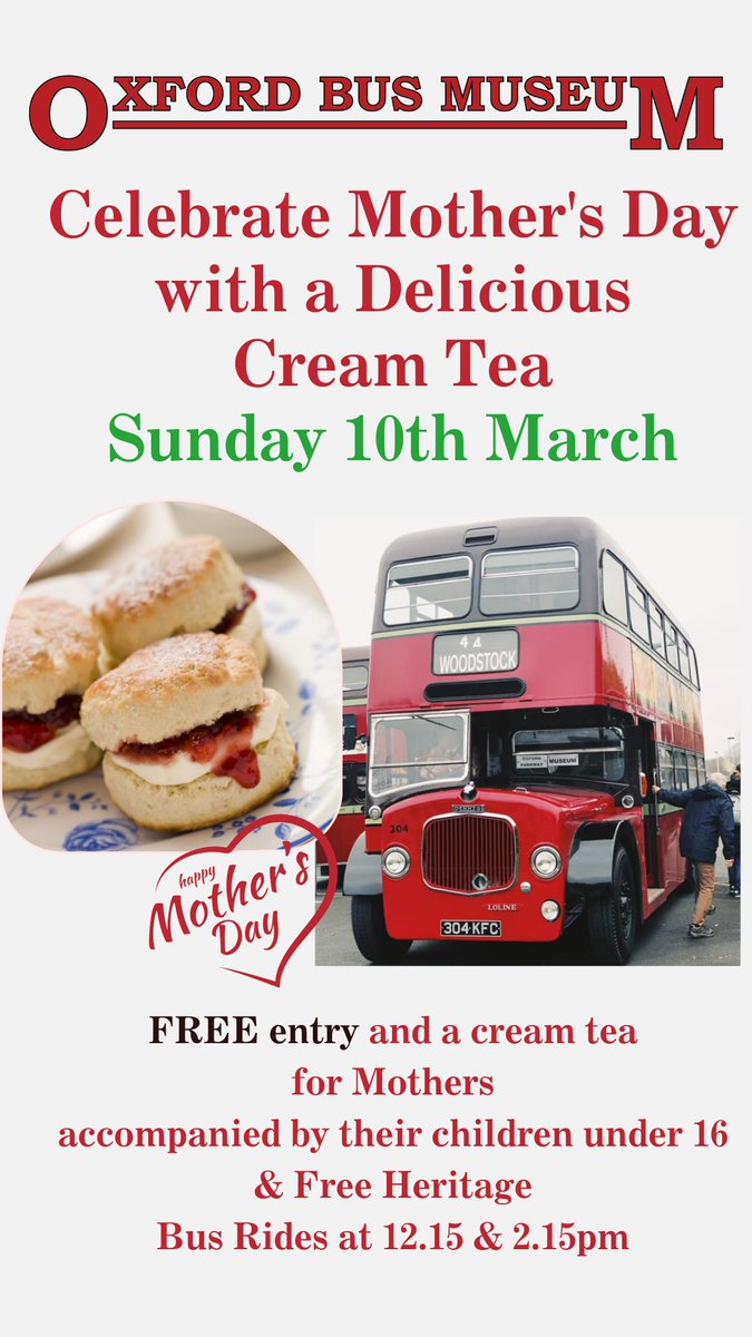 We are really looking forward to welcoming you to Oxford Bus Museum to celebrate Mother's Day tomorrow.🍰🌹#mothersdaygift #mothersday #oxfordshire