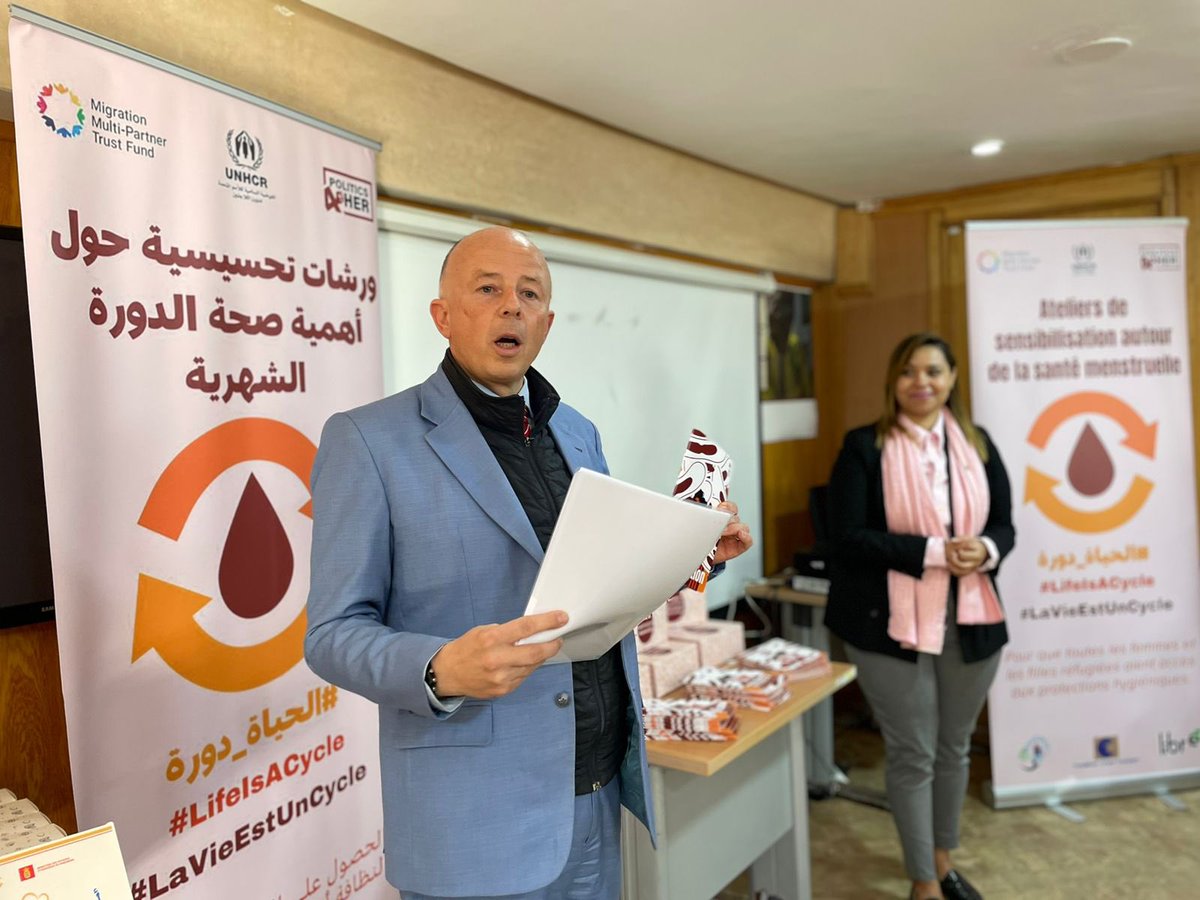 ReybetDegat's tweet photo. #LifeisACycle, الحياة_دورة# On the occasion of the International Day for Women’s Rights, the UN Refugee Agency in Morocco in partnership with #Politics4Her, l’#AMPF and the #FOO has launched an awareness and information campaign on the right of all to menstrual hygiene. https://t.co/XbnpROH3EO