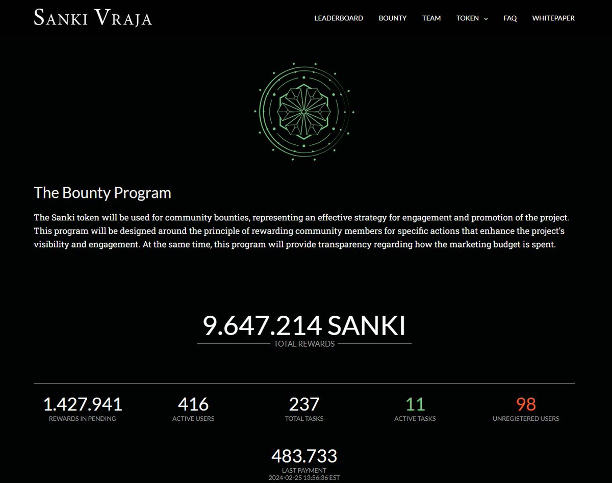 GM ☕️

This weekend we will make a new payment to the community in the Bounty Program.
sankivraja.com/bounty/
⚠️ Starting with task #255, the new reward distribution mechanism will be applied.
The biggest change is that wallets not holding a minimum of 11.100 $Sanki will no