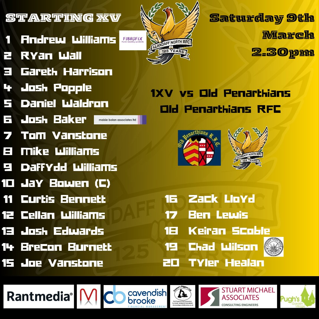 Llandaff North RFC (@lnrfc) on Twitter photo It's Game Day! Here is our 1XV facing <a href="/Old_Pens_RFC/">Official Old PensRFC</a> in a 2.30pm kick off.
Good luck gents!
#northfamily #blackandamber
⚫️🟡 It's Game Day! Here is our 1XV facing <a href="/Old_Pens_RFC/">Official Old PensRFC</a> in a 2.30pm kick off.
Good luck gents!
#northfamily #blackandamber
⚫️🟡