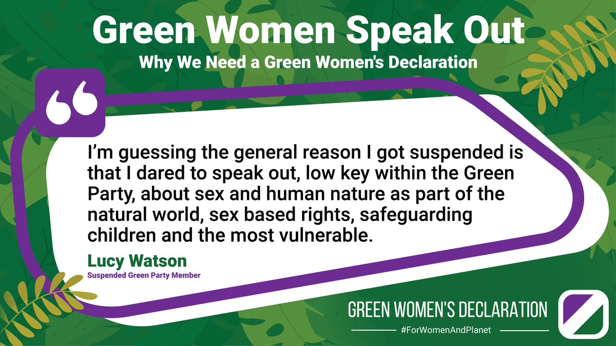 If you dare to speak about biological reality in The Green Party, you too could end up suspended like Lucy. That is one of the many reasons why we need the Green Women's Declaration Hear more from some Lucy and sign the declaration at: linktr.ee/greenwomensdec… #ForWomenAndPlanet